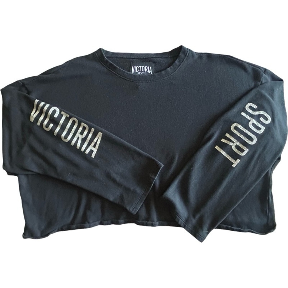 Victoria's Secret Black Crop Sweatshirt with Glitter Lettering